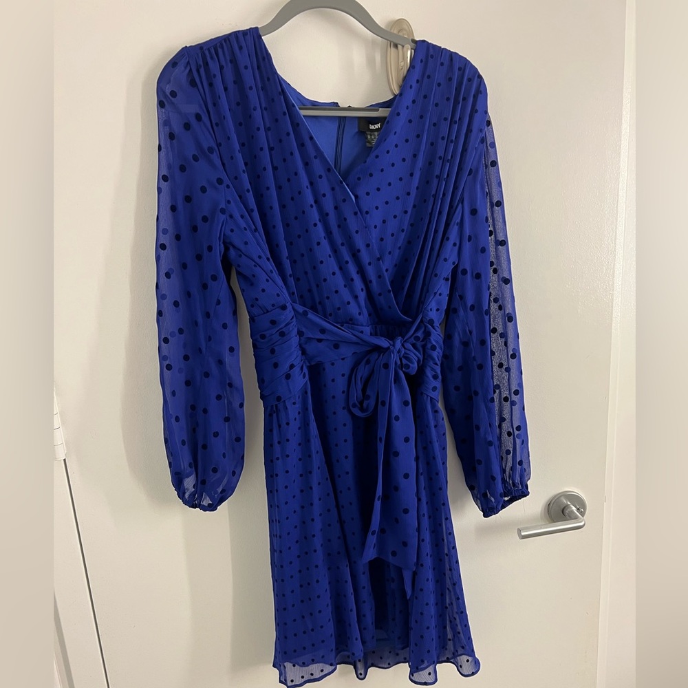 DKYN Purple Polka-dot Tied-Waist Dress